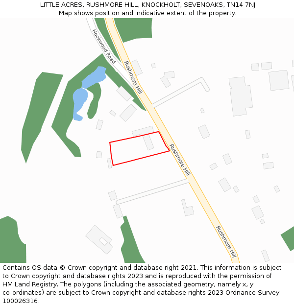 LITTLE ACRES, RUSHMORE HILL, KNOCKHOLT, SEVENOAKS, TN14 7NJ: Location map and indicative extent of plot