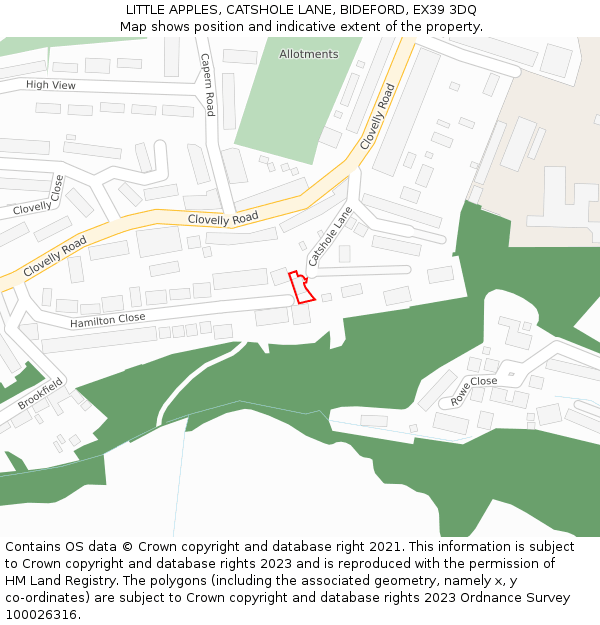 LITTLE APPLES, CATSHOLE LANE, BIDEFORD, EX39 3DQ: Location map and indicative extent of plot