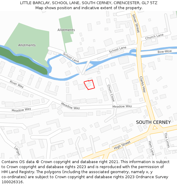 LITTLE BARCLAY, SCHOOL LANE, SOUTH CERNEY, CIRENCESTER, GL7 5TZ: Location map and indicative extent of plot