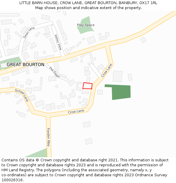 LITTLE BARN HOUSE, CROW LANE, GREAT BOURTON, BANBURY, OX17 1RL: Location map and indicative extent of plot