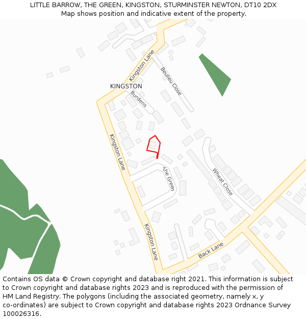 LITTLE BARROW, THE GREEN, KINGSTON, STURMINSTER NEWTON, DT10 2DX: Location map and indicative extent of plot