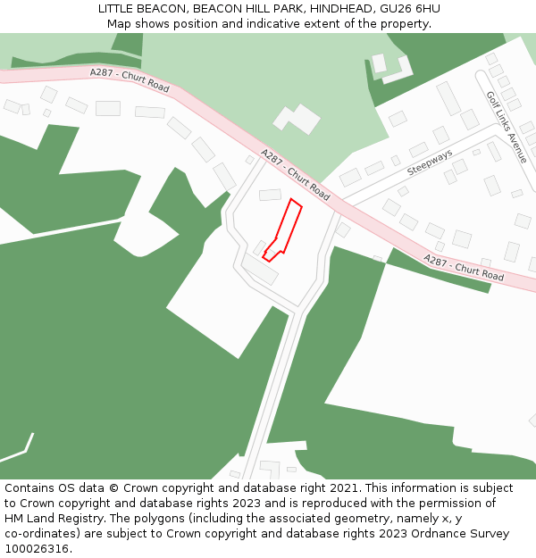 LITTLE BEACON, BEACON HILL PARK, HINDHEAD, GU26 6HU: Location map and indicative extent of plot