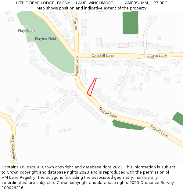 LITTLE BEAR LODGE, FAGNALL LANE, WINCHMORE HILL, AMERSHAM, HP7 0PG: Location map and indicative extent of plot