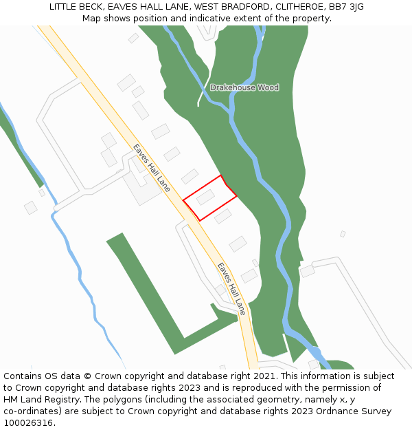 LITTLE BECK, EAVES HALL LANE, WEST BRADFORD, CLITHEROE, BB7 3JG: Location map and indicative extent of plot