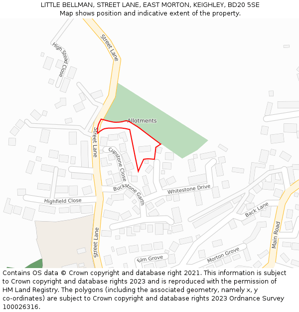 LITTLE BELLMAN, STREET LANE, EAST MORTON, KEIGHLEY, BD20 5SE: Location map and indicative extent of plot