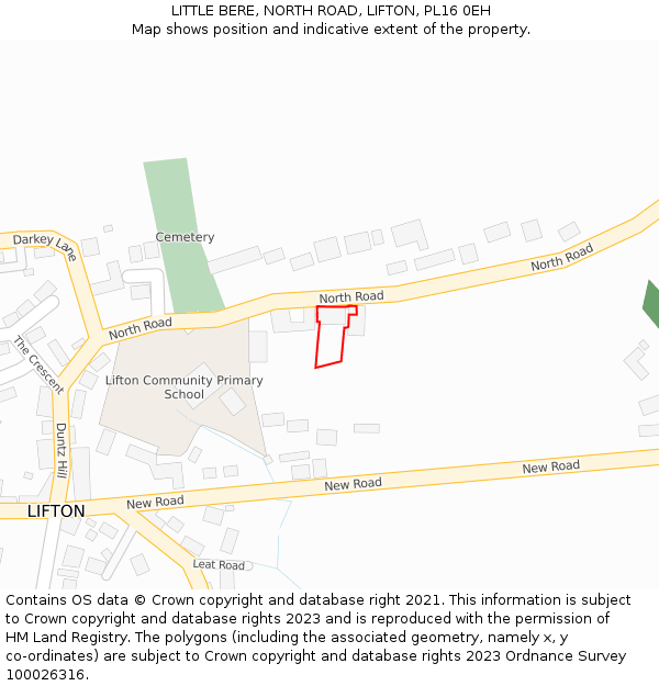 LITTLE BERE, NORTH ROAD, LIFTON, PL16 0EH: Location map and indicative extent of plot