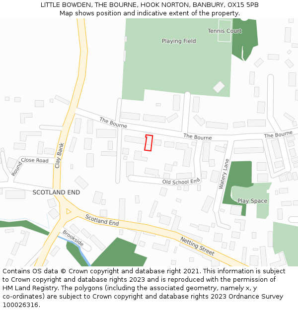 LITTLE BOWDEN, THE BOURNE, HOOK NORTON, BANBURY, OX15 5PB: Location map and indicative extent of plot