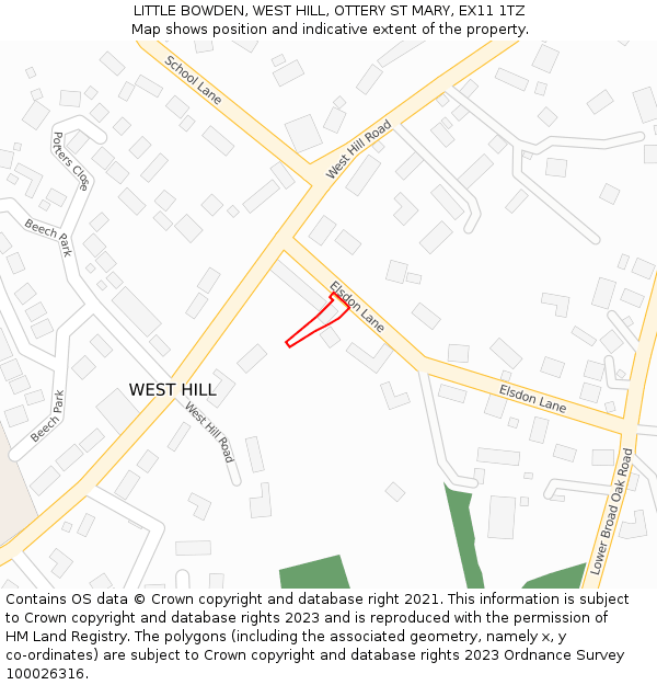 LITTLE BOWDEN, WEST HILL, OTTERY ST MARY, EX11 1TZ: Location map and indicative extent of plot