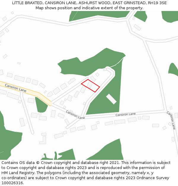 LITTLE BRAXTED, CANSIRON LANE, ASHURST WOOD, EAST GRINSTEAD, RH19 3SE: Location map and indicative extent of plot
