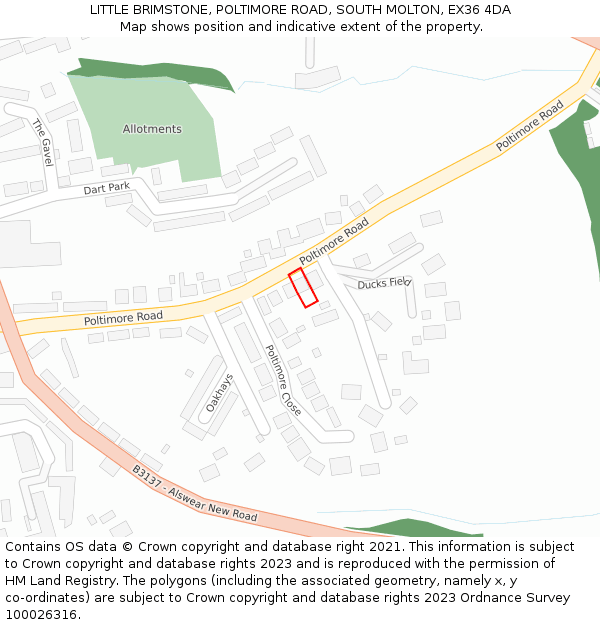 LITTLE BRIMSTONE, POLTIMORE ROAD, SOUTH MOLTON, EX36 4DA: Location map and indicative extent of plot