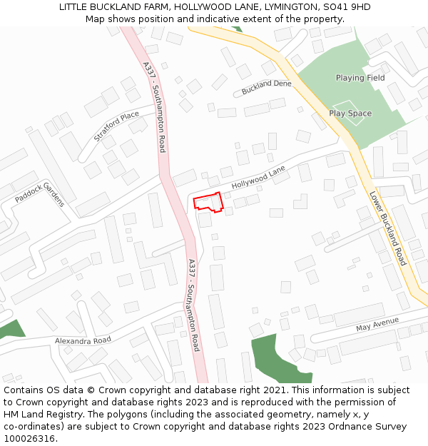 LITTLE BUCKLAND FARM, HOLLYWOOD LANE, LYMINGTON, SO41 9HD: Location map and indicative extent of plot