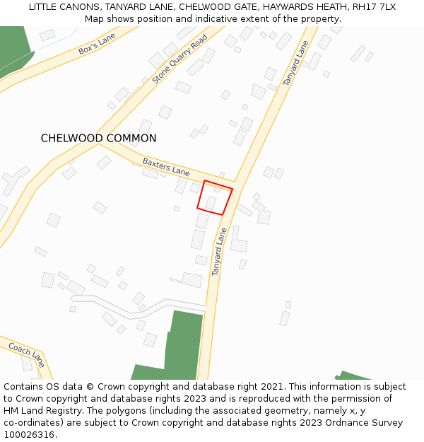 LITTLE CANONS, TANYARD LANE, CHELWOOD GATE, HAYWARDS HEATH, RH17 7LX: Location map and indicative extent of plot