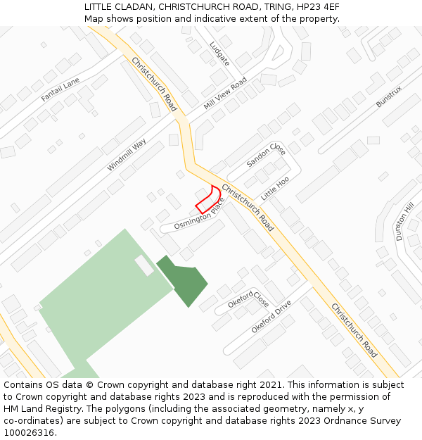 LITTLE CLADAN, CHRISTCHURCH ROAD, TRING, HP23 4EF: Location map and indicative extent of plot