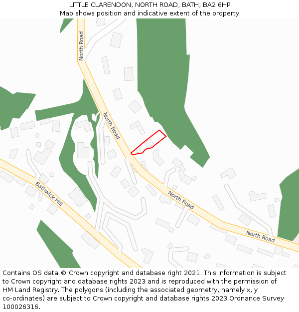 LITTLE CLARENDON, NORTH ROAD, BATH, BA2 6HP: Location map and indicative extent of plot