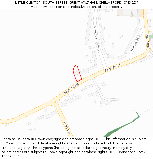 LITTLE CLEATOP, SOUTH STREET, GREAT WALTHAM, CHELMSFORD, CM3 1DP: Location map and indicative extent of plot