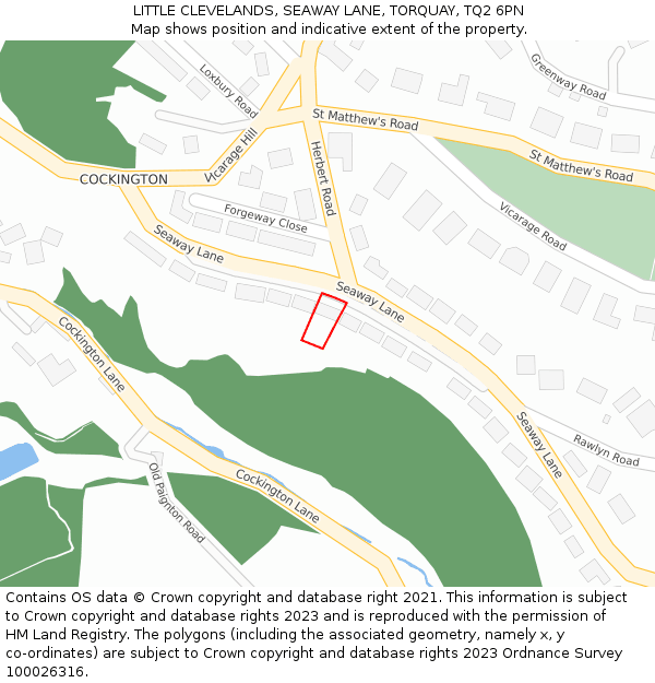 LITTLE CLEVELANDS, SEAWAY LANE, TORQUAY, TQ2 6PN: Location map and indicative extent of plot