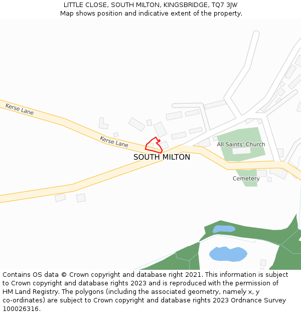 LITTLE CLOSE, SOUTH MILTON, KINGSBRIDGE, TQ7 3JW: Location map and indicative extent of plot