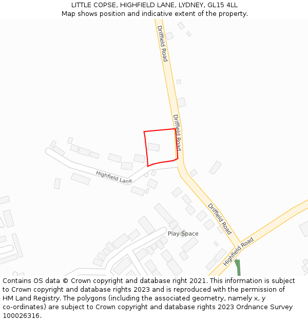LITTLE COPSE, HIGHFIELD LANE, LYDNEY, GL15 4LL: Location map and indicative extent of plot