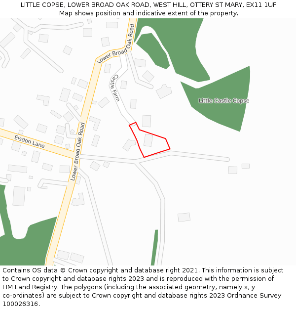 LITTLE COPSE, LOWER BROAD OAK ROAD, WEST HILL, OTTERY ST MARY, EX11 1UF: Location map and indicative extent of plot