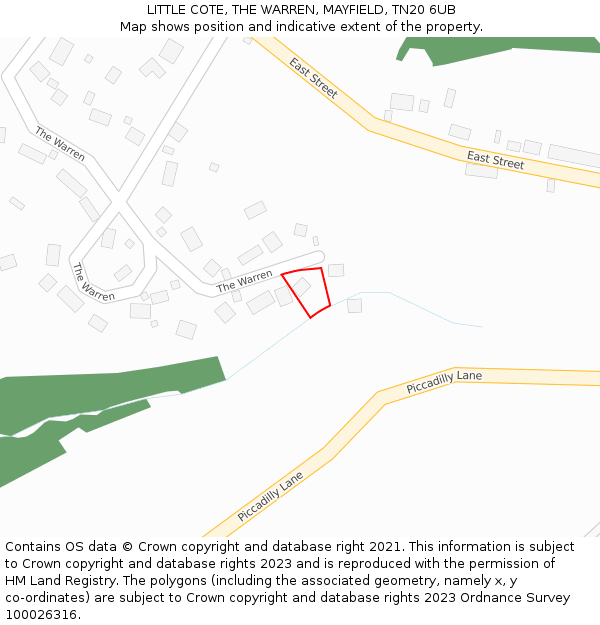 LITTLE COTE, THE WARREN, MAYFIELD, TN20 6UB: Location map and indicative extent of plot