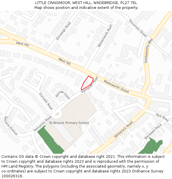 LITTLE CRAIGMOOR, WEST HILL, WADEBRIDGE, PL27 7EL: Location map and indicative extent of plot