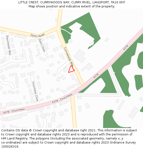 LITTLE CREST, CURRYWOODS WAY, CURRY RIVEL, LANGPORT, TA10 0NT: Location map and indicative extent of plot