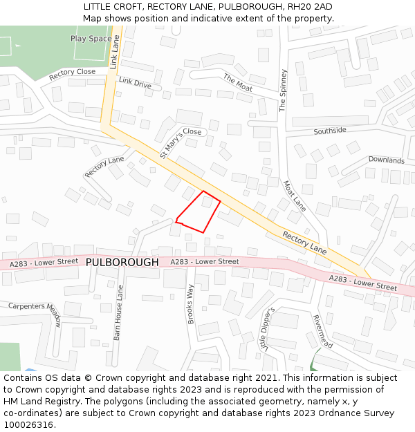 LITTLE CROFT, RECTORY LANE, PULBOROUGH, RH20 2AD: Location map and indicative extent of plot