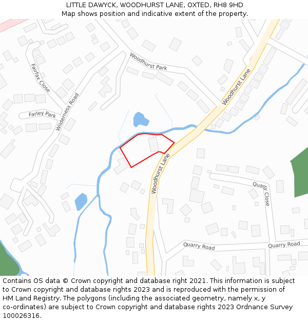 LITTLE DAWYCK, WOODHURST LANE, OXTED, RH8 9HD: Location map and indicative extent of plot