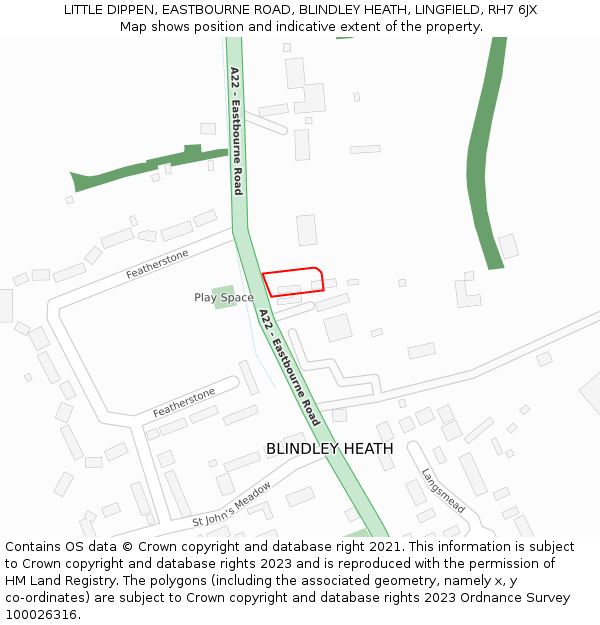 LITTLE DIPPEN, EASTBOURNE ROAD, BLINDLEY HEATH, LINGFIELD, RH7 6JX: Location map and indicative extent of plot