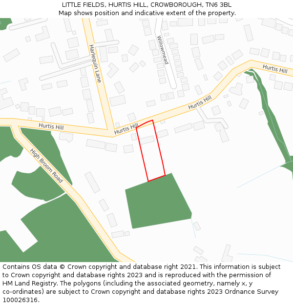 LITTLE FIELDS, HURTIS HILL, CROWBOROUGH, TN6 3BL: Location map and indicative extent of plot