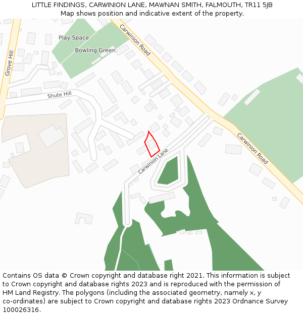 LITTLE FINDINGS, CARWINION LANE, MAWNAN SMITH, FALMOUTH, TR11 5JB: Location map and indicative extent of plot