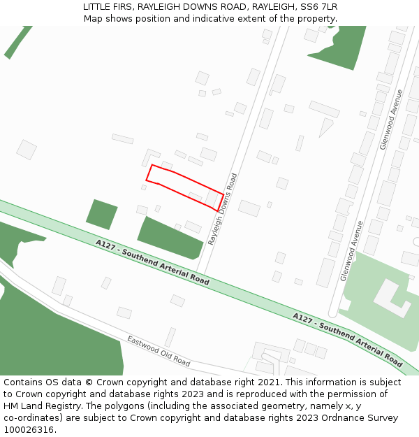 LITTLE FIRS, RAYLEIGH DOWNS ROAD, RAYLEIGH, SS6 7LR: Location map and indicative extent of plot