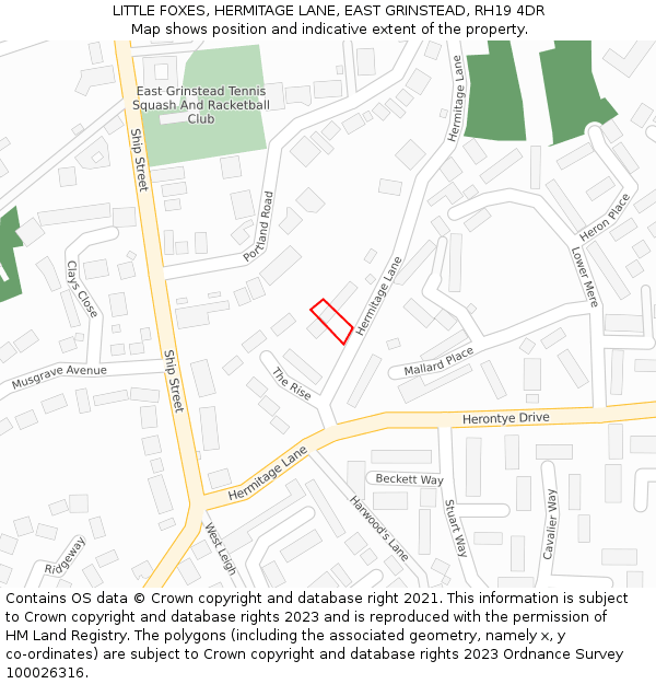 LITTLE FOXES, HERMITAGE LANE, EAST GRINSTEAD, RH19 4DR: Location map and indicative extent of plot