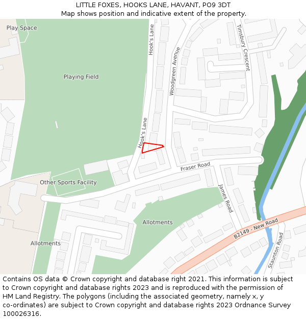 LITTLE FOXES, HOOKS LANE, HAVANT, PO9 3DT: Location map and indicative extent of plot