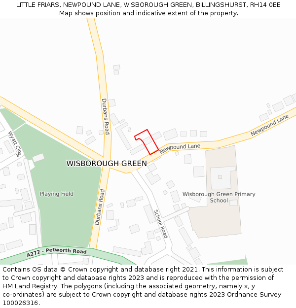 LITTLE FRIARS, NEWPOUND LANE, WISBOROUGH GREEN, BILLINGSHURST, RH14 0EE: Location map and indicative extent of plot