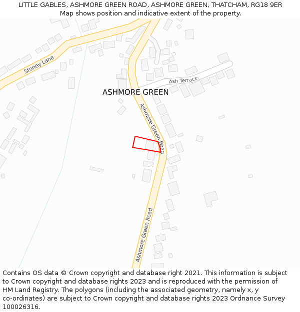 LITTLE GABLES, ASHMORE GREEN ROAD, ASHMORE GREEN, THATCHAM, RG18 9ER: Location map and indicative extent of plot