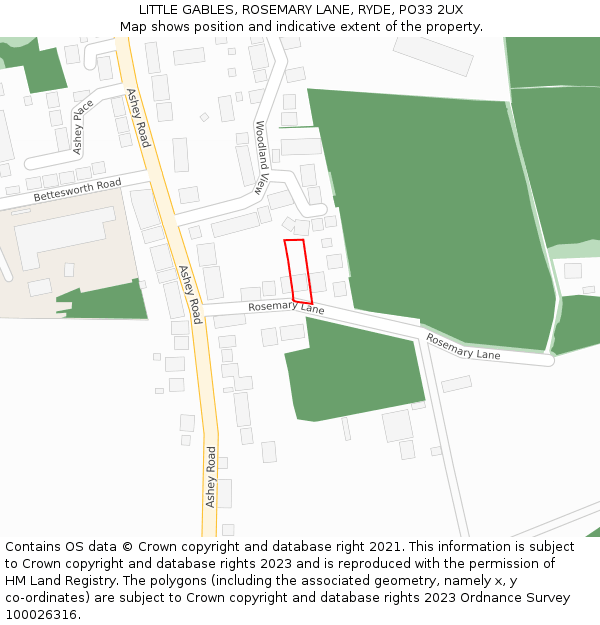 LITTLE GABLES, ROSEMARY LANE, RYDE, PO33 2UX: Location map and indicative extent of plot