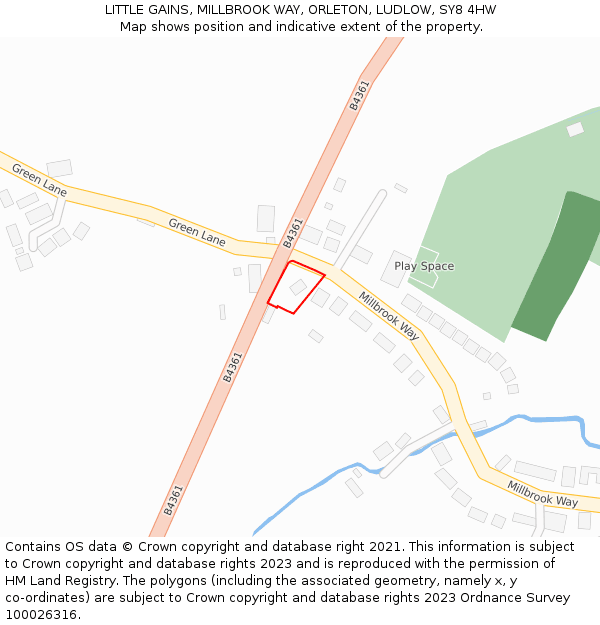 LITTLE GAINS, MILLBROOK WAY, ORLETON, LUDLOW, SY8 4HW: Location map and indicative extent of plot