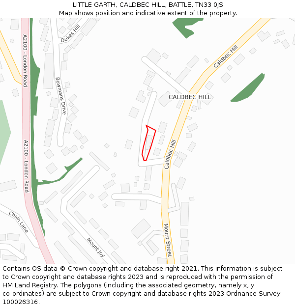 LITTLE GARTH, CALDBEC HILL, BATTLE, TN33 0JS: Location map and indicative extent of plot