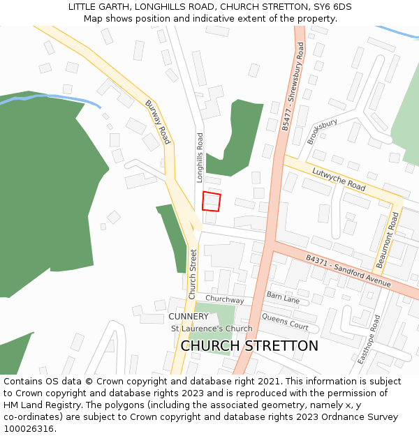 LITTLE GARTH, LONGHILLS ROAD, CHURCH STRETTON, SY6 6DS: Location map and indicative extent of plot