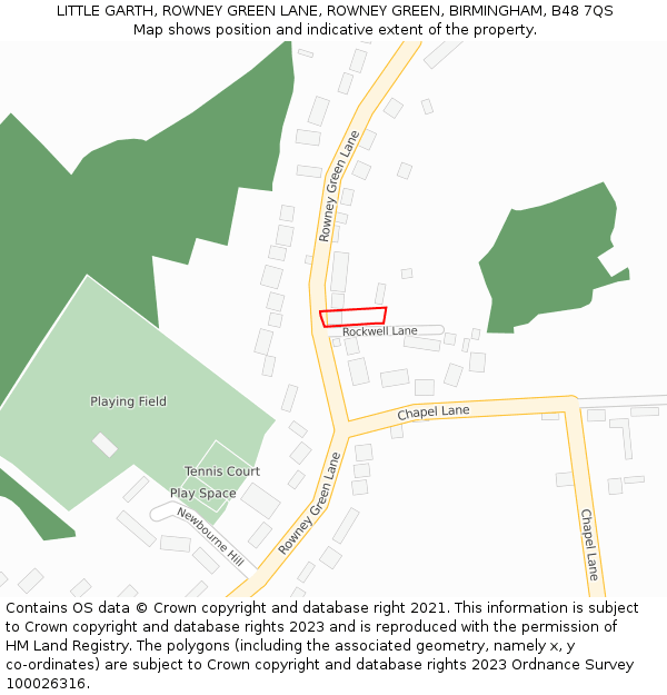 LITTLE GARTH, ROWNEY GREEN LANE, ROWNEY GREEN, BIRMINGHAM, B48 7QS: Location map and indicative extent of plot