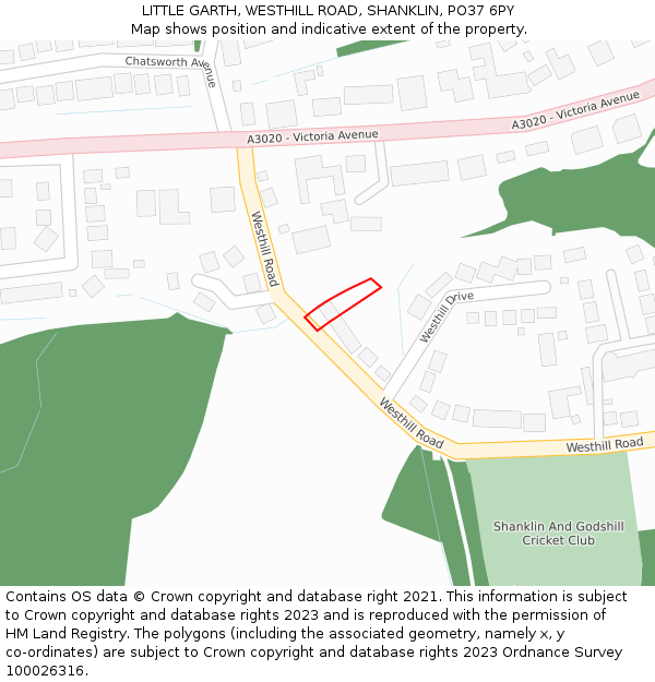 LITTLE GARTH, WESTHILL ROAD, SHANKLIN, PO37 6PY: Location map and indicative extent of plot