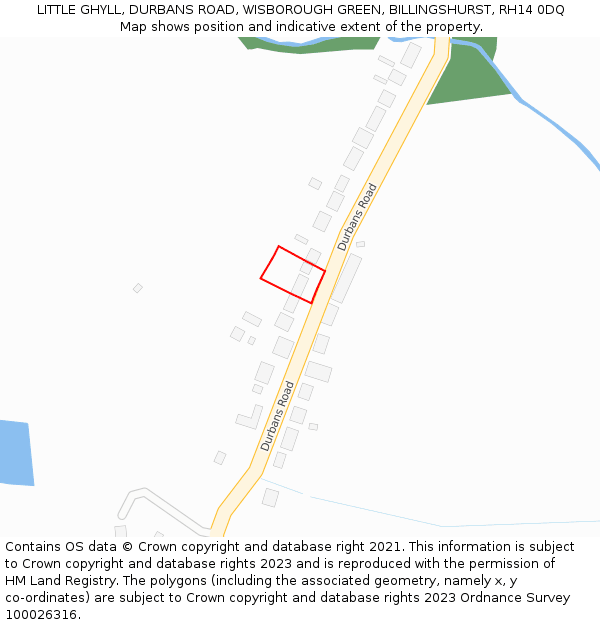 LITTLE GHYLL, DURBANS ROAD, WISBOROUGH GREEN, BILLINGSHURST, RH14 0DQ: Location map and indicative extent of plot