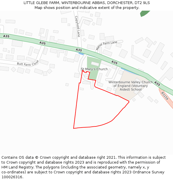 LITTLE GLEBE FARM, WINTERBOURNE ABBAS, DORCHESTER, DT2 9LS: Location map and indicative extent of plot