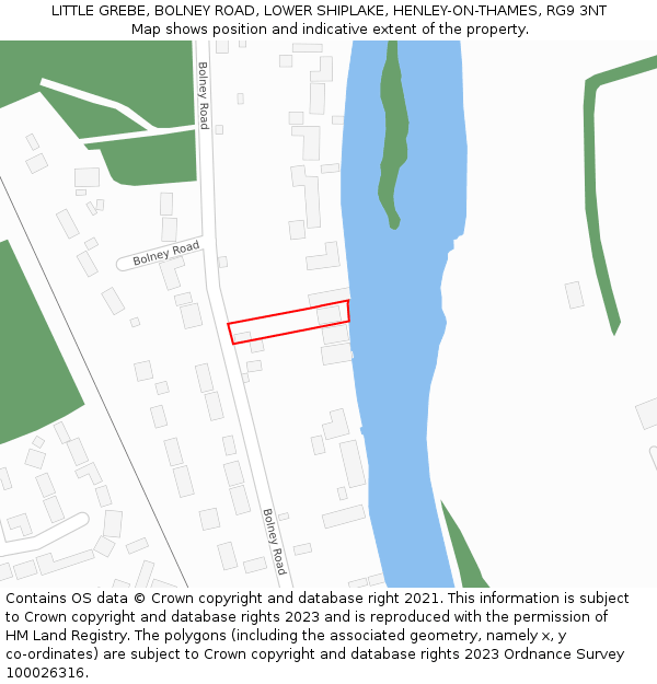 LITTLE GREBE, BOLNEY ROAD, LOWER SHIPLAKE, HENLEY-ON-THAMES, RG9 3NT: Location map and indicative extent of plot