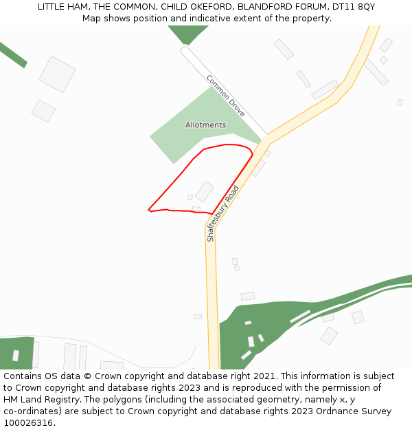 LITTLE HAM, THE COMMON, CHILD OKEFORD, BLANDFORD FORUM, DT11 8QY: Location map and indicative extent of plot