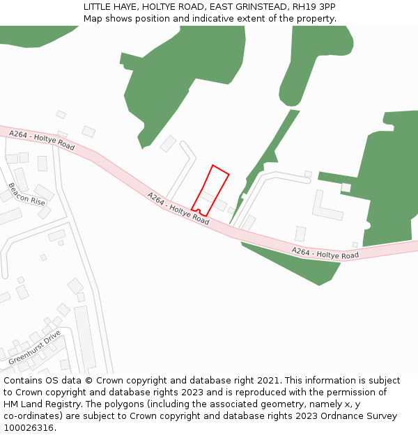 LITTLE HAYE, HOLTYE ROAD, EAST GRINSTEAD, RH19 3PP: Location map and indicative extent of plot