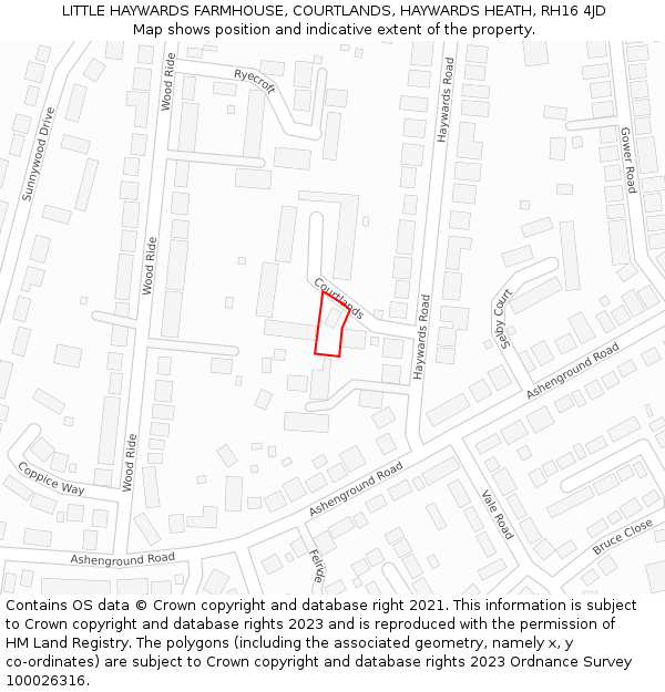 LITTLE HAYWARDS FARMHOUSE, COURTLANDS, HAYWARDS HEATH, RH16 4JD: Location map and indicative extent of plot