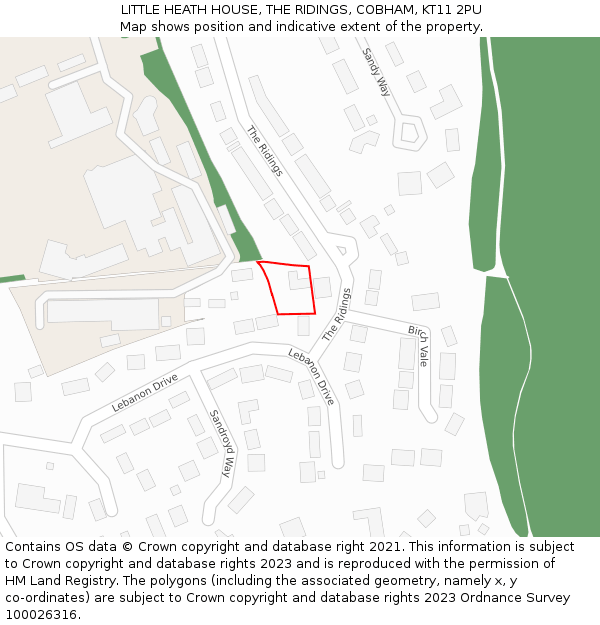 LITTLE HEATH HOUSE, THE RIDINGS, COBHAM, KT11 2PU: Location map and indicative extent of plot