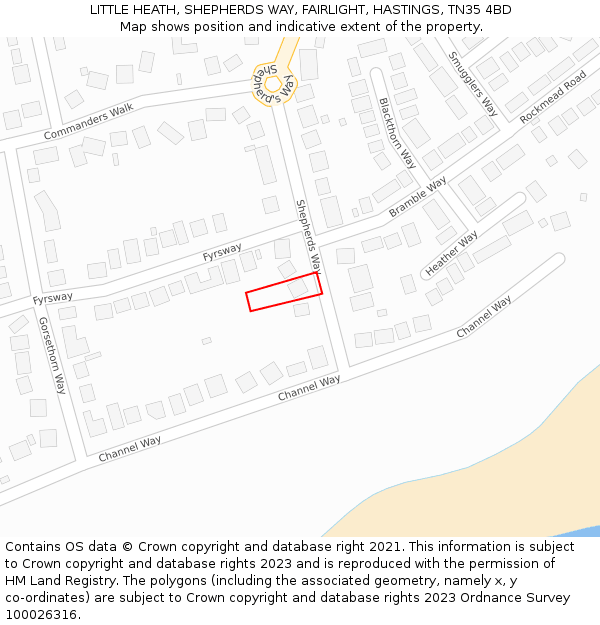 LITTLE HEATH, SHEPHERDS WAY, FAIRLIGHT, HASTINGS, TN35 4BD: Location map and indicative extent of plot